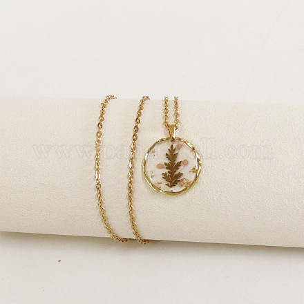 Ожерелья с плоским круглым кулоном из сплава и пластика с внутренним цветком FS-WG8915D-15-1