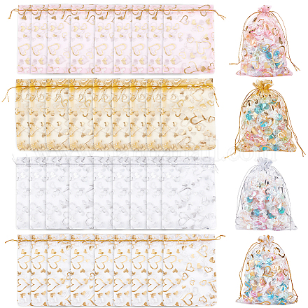 80 шт. 4-х цветные мешочки из органзы с принтом в виде сердец&nbsp;OP-BBC0001-50B-1