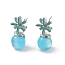 Flower Alloy Enamel & Resin Stud Earrings for Women, Sky Blue, Platinum, 24x13mm