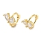 Leaf Cubic Zirconia Hoop Earrings, Brass Jewelry for Women, Golden, 9.5x9mm