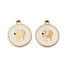 Ion Plating(IP) 316 Stainless Steel Enamel Pendants, Flat Round with Elephant Pattern Charm, Real 18K Gold Plated, White, 18x15x1.5mm, Hole: 2mm