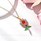 Glass Seed Beaded Flower Pendant Necklaces, 304 Stainless Steel Cable Chain Necklaces for Women, Golden, Orange, 17.99 inch(45.7cm)