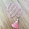 Natural Rose Quartz Mala Prayer Round Beaded Wrap Necklaces with Long Tassel and Metal Tree of Life, for Yoga Meditation, Platinum, 40.16 inch(102cm)