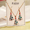Christmas Tree Alloy Enamel Pendant Necklaces & Dangle Earrings Sets, Golden, Green, 400mm