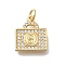 Brass Micro Pave Cubic Zirconia Charms, Camera, Cadmium Free & Lead Free, Rack Plating, Long-Lasting Plated, Real 18K Gold Plated, Clear, 15x13x2.5mm, Hole: 3.5mm