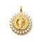 Religion Themed Rack Plating Brass Micro Pave Cubic Zirconia Pendants, Long-Lasting Plated, Lead Free & Cadmium Free, Mixed Shape Charms, Flat Round, 29.5x26.5x5.5mm, Hole: 5x3mm
