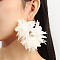 Alloy Cloth Hoop Earrings, Flower, Platinum, White, 100x110mm