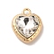 Rack Plating Alloy Pandants, with Glass, Nickel Free, Heart Charms, Golden, Clear, 16x13x5.5mm, Hole: 2mm