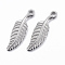 Tarnish Resistant 304 Stainless Steel Pendants, Leaf, Stainless Steel Color, 26x7.5x2.5mm, Hole: 2mm