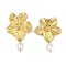 PVD Vacuum Plating 304 Stainless Steel Flower Stud Earrings, with Natural Pearl, Golden, 42x27mm
