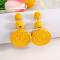 Flat Round Alloy Raffia Dangle Stud Earrings, Gold, 75x45mm