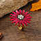 Alloy with Glass Finger Rings for Women, Sunflower, Golden, Camellia, 32mm, Inner Diameter: 17mm