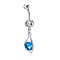 Piercing Jewelry, Brass Cubic Zirconia Navel Ring, Navel Ring Belly Rings, with 304 Stainless Steel Bar, Lead Free & Cadmium Free, Leaf, Platinum, Deep Sky Blue, 38x11.5mm, Bar Length: 3/8