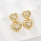 Brass Micro Pave Clear Cubic Zirconia Stud Earrings, Lead Free & Cadmium Free, Long-Lasting Plated, Real 18K Gold Plated, Heart, 27x15.5mm