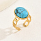 Stylish French Synthetic Turquoise Oval Ring for Women, Stainless Steel Cuff Rings, Holiday Date Gift, Inner Diameter: 16~18mm