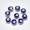 Alloy Enamel Beads, Flat Round with Evil Eye, Light Gold, Blue, 10x6mm, Hole: 1.2mm