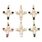 Brass Pave Cubic Zirconia with ABS Plastic Imitation Pearl Pendants, Cadmium Free & Lead Free, Real 18K Gold Plated, Cross, Mixed Color, 31x23.5x5mm, Hole: 3.5x4.5mm