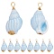 10Pcs Copper Wire Wrapped Handmade Porcelain Pendants, Conch Charms, Sky Blue, 27x15x12mm, Hole: 3mm