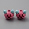 Wood European Beads, Large Holes Bead, Bear, Hot Pink, 25x31x24mm, Hole: 6mm