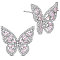 Brass Stud Earrings, with Grade AAA Cubic Zirconia and 925 Sterling Silver Pins, Butterfly, Platinum, 22.19x24.56mm