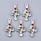 Alloy Colorful Rhinestone Pendants, Cadmium Free & Lead Free, Christmas Tree, Faceted, Silver, 27.5x13x3mm, Hole: 2mm, Tree: 22.5x13x2mm, Charms: 7.5x4.5x3mm