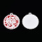 Christmas Spray Painted Wood Big Pendants, with Single-Sided Printed, Flat Round Charm with Floral Pattern, White, 59x55x2.5mm, Hole: 3mm