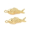 Brass Pendants, Fish, Real 18K Gold Plated, 27.5x9.5x7mm, Hole: 1.8mm
