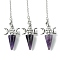 Natural Amethyst Cone Dowsing Pendulum Big Pendants, with Triple Moon Rack Plating Platinum Plated Brass Findings, Cadmium Free & Lead Free, 220~230mm, Hole: 1.5~2mm