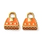 304 Stainless Steel Enamel Charms, Real 14K Gold Plated, Handbag Char, Orange, 13x10.5x4.5mm, Hole: 3x3.5mm