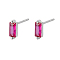 Cubic Zirconia Rectangle Stud Earrings, Silver 925 Sterling Silver Post Earrings, with 925 Stamp, Fuchsia, 7.8x3mm