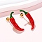 Brass Enamel Stud Earrings, Chili, Golden, Red, 30x6.5mm