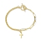 304 Stainless Steel Cross Charm Bracelet, with Brass Paperclip & Curb Chains, Golden, 7-1/2 inch(190mm)
