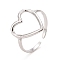 Non-Tarnish 304 Stainless Steel Open Heart Cuff Ring for Women, Stainless Steel Color, US Size 6 1/2(16.9mm)