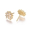 Brass Cubic Zirconia Stud Earring Findings, with Loop, Flower, Clear, Golden, 14.5mm, Pin: 0.8mm