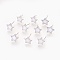 Brass Stud Earring Findings, with Loop, Enamel, Nickel Free, Star, Real Platinum Plated, White, 9.5x10x1.5mm, Hole: 1.5mm, Pin: 0.8mm