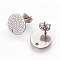 Non-Tarnish 304 Stainless Steel Stud Earring Findings, with Ear Nuts/Earring Backs, Flat Round with Spot Lines, Stainless Steel Color, 12mm, Hole: 1.2mm, Pin: 0.8mm