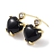 Heart Natural Dyed & Heated Black Agate Dangle Stud Earrings with Cubic Zirconia, Rack Plating Brass Earrings for Women, Cadmium Free & Lead Free, Real 18K Gold Plated, 14x10.5mm