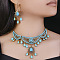 Ethnic Style Alloy Rhinestone & Synthesis Turquoise Earrings & Necklaces Sets for Women, Teardrop, Sky Blue, Necklaces: 15.75 inch(40cm)