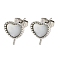 Brass with Shell Stud Earring Findings, Cadmium Free & Nickel Free & Lead Free, Heart, Platinum, 12x10mm