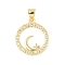 Brass Micro Pave Cubic Zirconia Pendants, Cadmium Free & Lead Free, Real 18K Gold Plated, Round, 17x15x2mm, Hole: 3.5x5mm