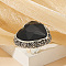 Adjustable Alloy with Glass Statement Cuff Rings for Women, Heart, Antique Silver, Black, Inner Diameter: 18mm