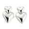 Non-Tarnish 304 Stainless Steel Double Heart Dangle Stud Earrings for Women, Stainless Steel Color, 32.5x20mm