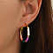 Elegant S925 Sterling Silver Hoop Earrings, with Enamel, Golden, 28mm
