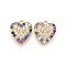 Brass Micro Pave Cubic Zirconia Pendants, Heart, Real 18K Gold Plated, Colorful, 13.3x12x2.7mm, Hole: 1.4mm