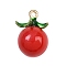 Alloy Enamel Pendants, Fruit, Golden, Tomato, 17x12.5mm, Hole: 1.5mm