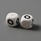 Food Grade Eco-Friendly Silicone Beads, White Cube with Black Letter, Letter.O, 12x12x12mm, Hole: 2mm