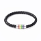 Rainbow Pride Bracelet, PU Leather Braided Cord Bracelet with Enamel Magnetic Clasps for Men Women, Black, 8-1/4 inch(20.8cm)