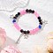 304 Stainless Steel Charms Bracelets, Baking Painted Imitation Jade Glass Round Beads Stretch Bracelets for Women, Guitar & Star, Pink, Inner Diameter: 2-1/8 inch(5.5cm)