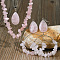 Bohemian Style Natural Rose Quartz Teardrop Pendant Necklaces & Chip Beaded Necklaces & Hoop Earrings & Dangle Earrings Sets, 470mm