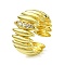Brass with Cubic Zirconia Open Cuff Ring, Cadmium Free & Nickel Free & Lead Free, Oval, Real 18K Gold Plated, Inner Diameter: 18mm